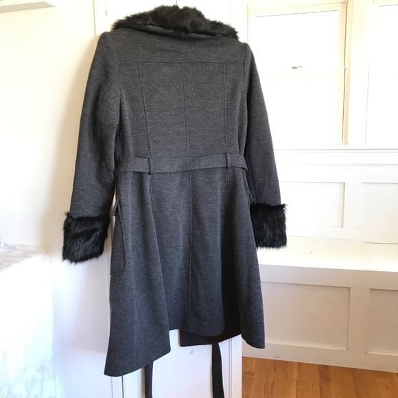 CITY CHIC Penny Lane Make Me Blush Coat Faux Fur Trim Black Gray Plus Size 14 - Picture 10 of 16